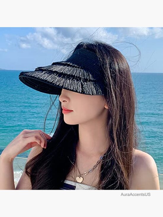 Straw Wide Brim Sun Visor Hat - Roll Up Foldable Beach Golf Visor main image 6